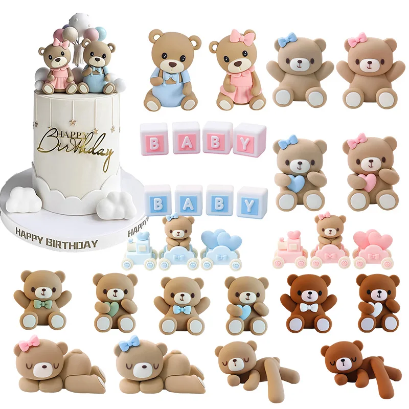 Description Picture 3 of itemBear Cake Topper Boy Girl Baby Shower Decorations Pink Blue Mini Bear Figurines for Kids Happy 1st Birthday Party Supplies Gifts