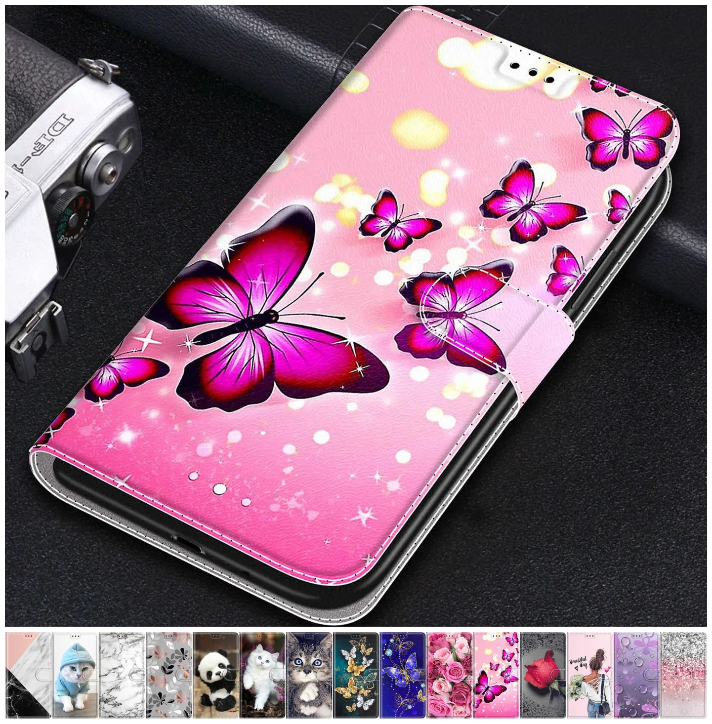 Bella Cover Posteriore Del Telefono Dipinta Per Sony Xperia 1 5 Iv 10 Iii Custodia Sottile Per Bambini Flip Wallet Cat Butterfly Protect Holster D08G