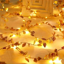 Enchanting Green Leaf LED Fairy Lights - Battery Operated Garland - 2M 20LED (Golden Leaf)