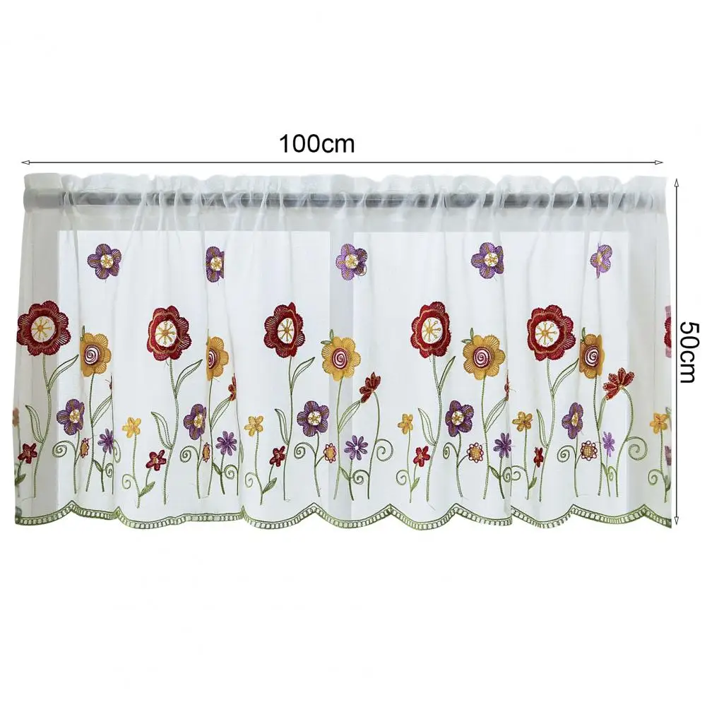 100*50cm Short Curtain 1 Sheet  Polyester Window Sheer Perforated Flower Embroidered Window Voile Curtain For Bay Window Kitchen 6