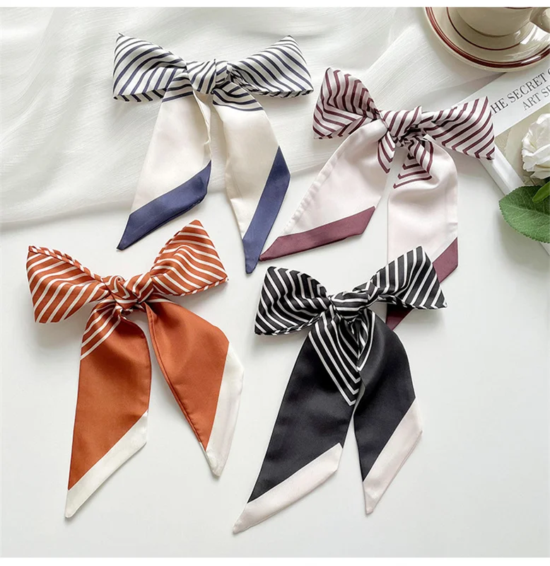 6x80cm langer Seiden schal für Frauen Frühling und Sommer schwarz gestreiftes Stirnband Verpackungs schal Stirnband Drift Schal – Detail 1