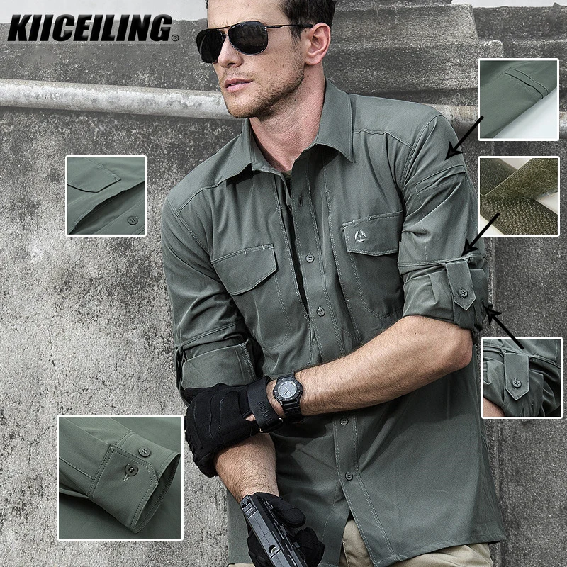 KIICEILING-MP 남성용 전술 셔츠, 하이킹 셔츠, 긴팔, 포켓, 전투 셔츠, 낚시 셔츠
