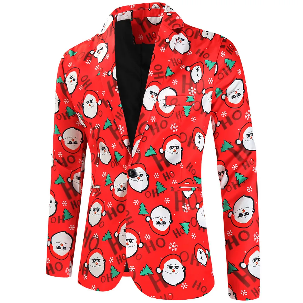 

2022 Autumn and Winter New Men's Suit Christmas Printed Large Size Casual Fashion Suit Single Button Jacket for Men