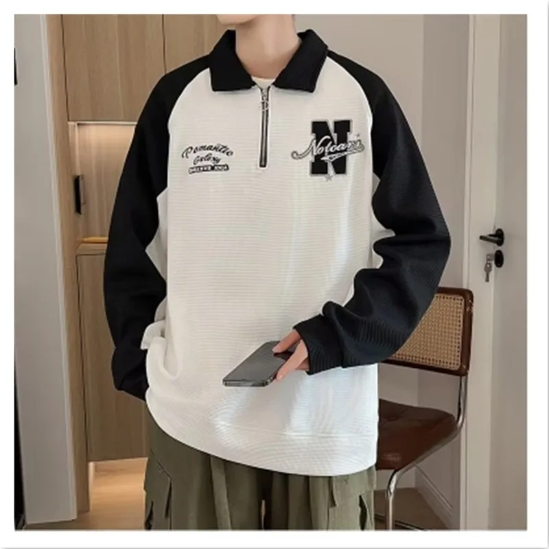 Men's Spring and Autumn Sweater American Light Luxury Fashion Trend Loose Top Casual Versatile Boys' High Luxury Coat K0024