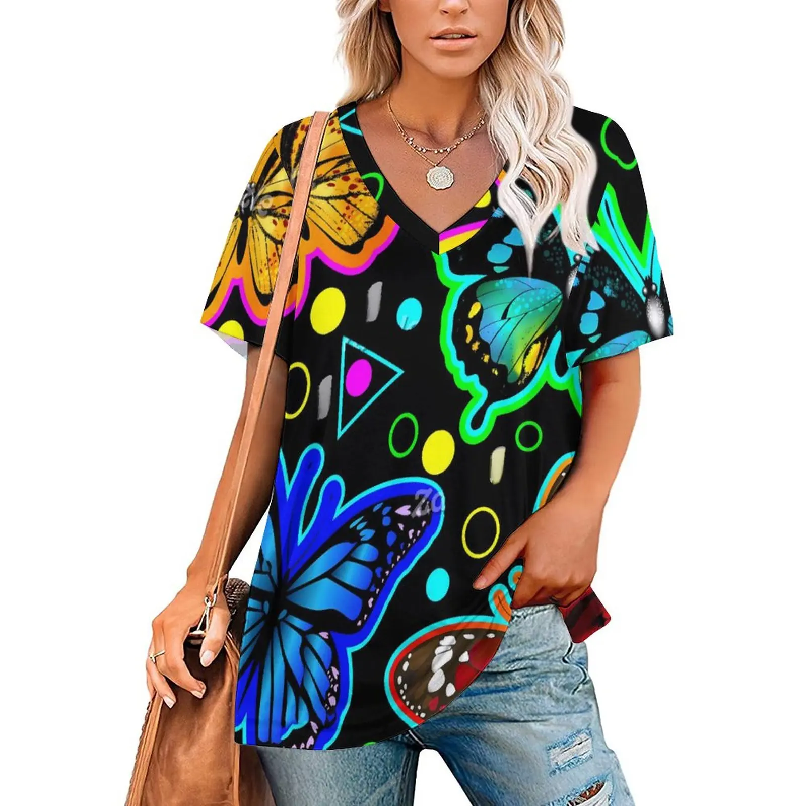 

Футболка женская с V-образным вырезом, Классическая Милая рубашка оверсайз с коротким рукавом, с принтом животного, лето