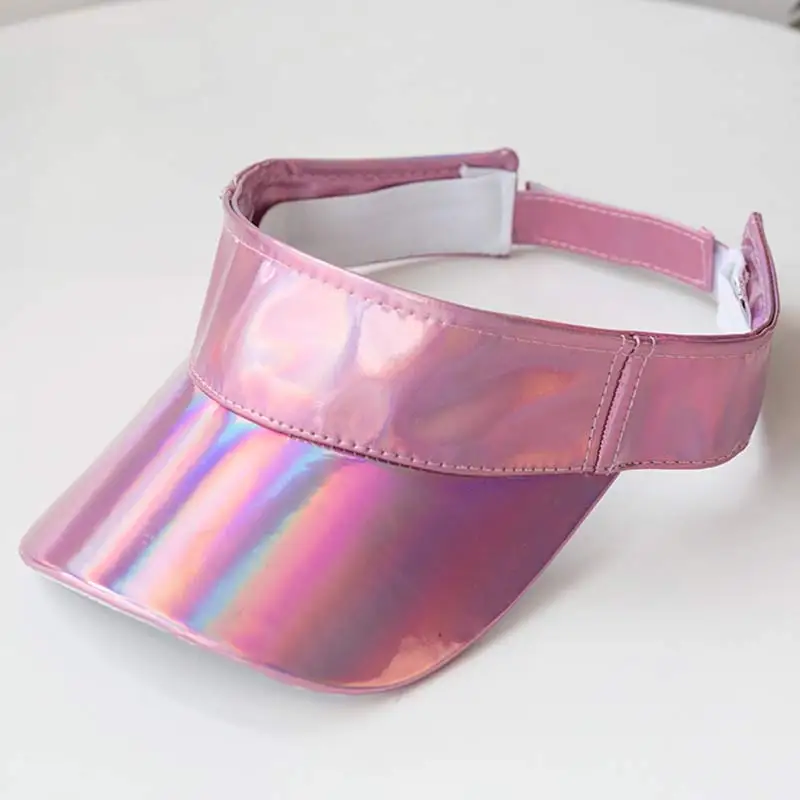 Men Women's Fashion Shiny Laser PU Sun Visor Cap Hip-Hop Dancing Sportswear Golf Tennis Ajdustable Silver Black Pink 2