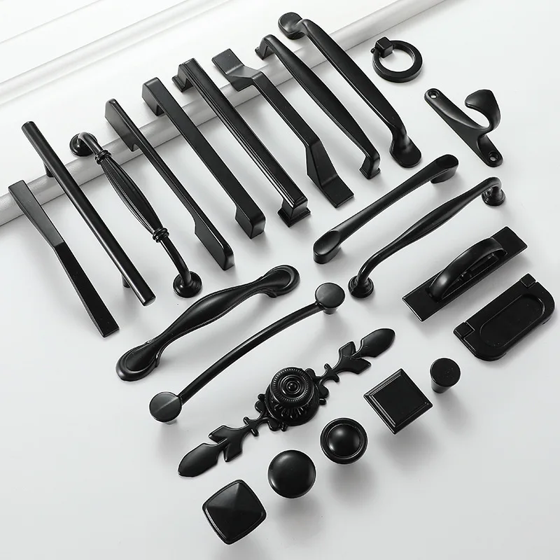 Furniture Handles Kitchen Door Handles Nordic Style Aluminum Alloy Knurled Drawer Cabinet Hardwares Cupboard Kitchen Pull Black Furniture Dresser Handles