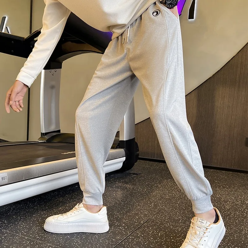 Spring Autumn Men's Solid Bandage Elastic High Waist Pockets Screw Thread Casual Harun Sports Lantern Trousers Fashion Pants