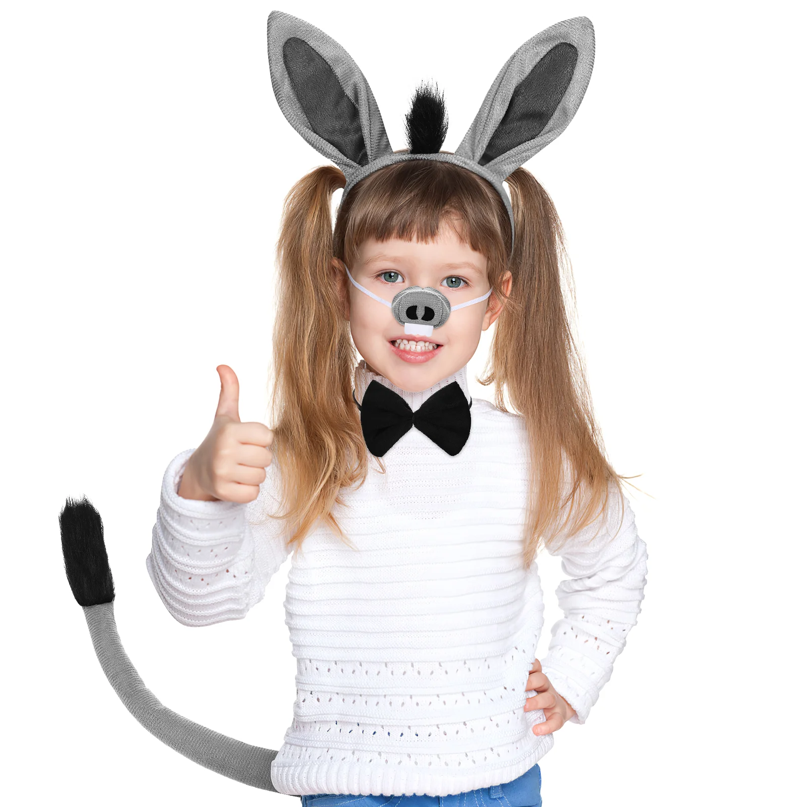 1 Set of Donkey Costume Props Including Donkey Ear Headband Tail Bowtie and Nose Decor 2