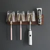 Wall mounted toothbrush cup holder, bathroom mouthwash cup, solid wood storage rack, bathroom electric toothbrush holder 1
