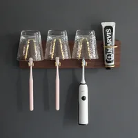 Wall mounted toothbrush cup holder, bathroom mouthwash cup, solid wood storage rack, bathroom electric toothbrush holder 1