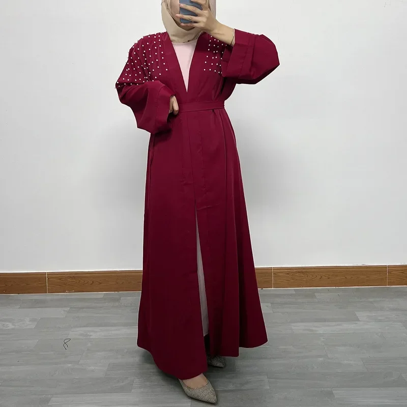 Eid Kimono Abaya for Women Dubai Luxury Beaded Open Abayas Turkey Muslim Hijab Dress African Islam Modest Clothes Kaftan Robe