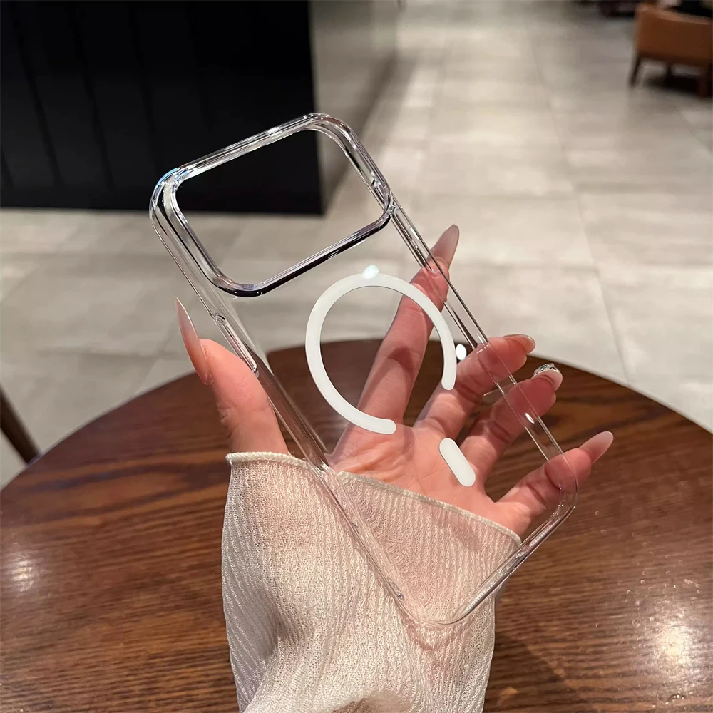 Ultradünne Transparente Hartschale für Magsafe Hülle für iPhone 18 17 Pro Max Air 16 15 14 Plus 13 12 Pro Magnetische Kabellose Ladehülle