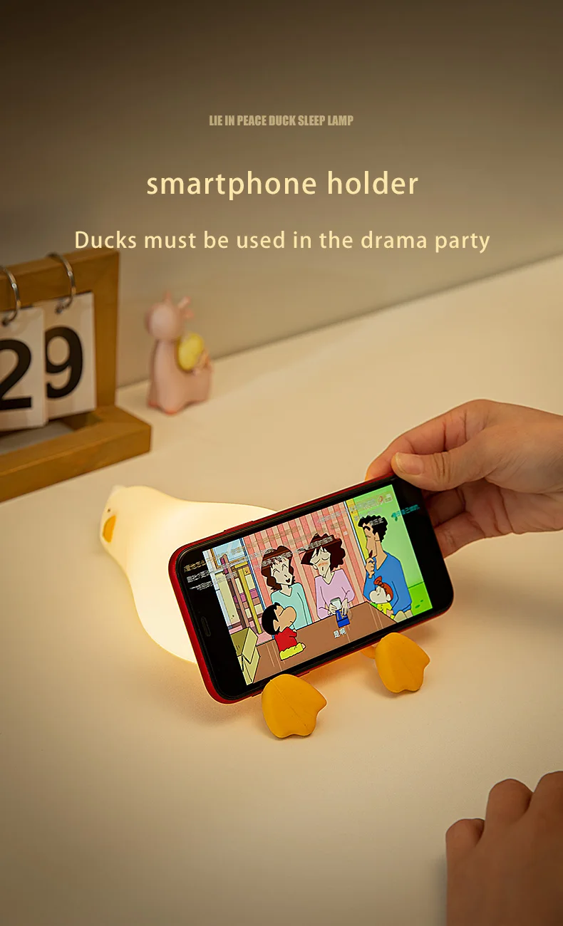 Duck Rechargeable Led Night Light Pat Silicone Lamp Bedside Cartoon Cute Nightlights For Home Room Decor