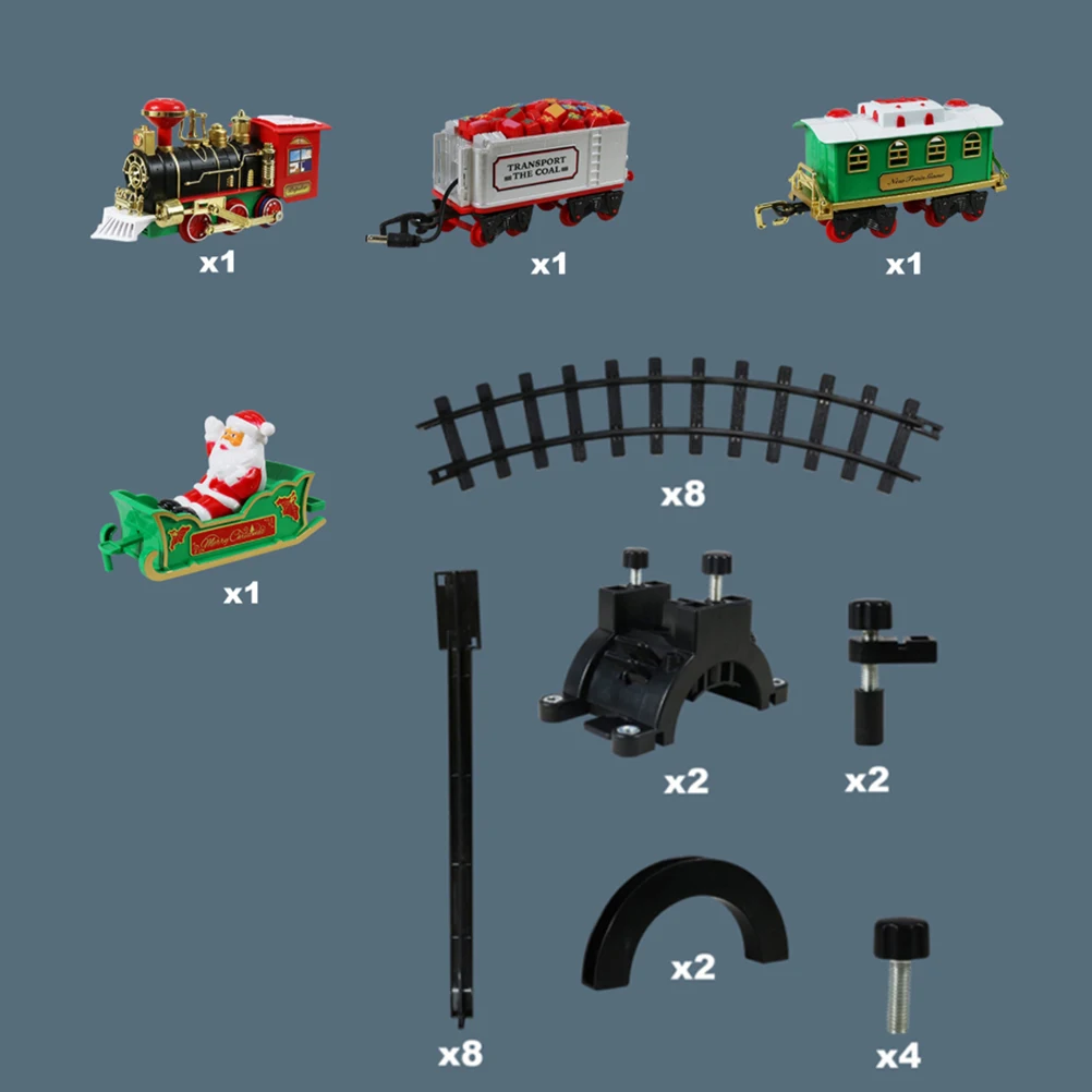 Battery Operate Railway Train with Sound&Light Railway Car Toy Christmas Train Tree Decoration Track Electric Toys for Kids