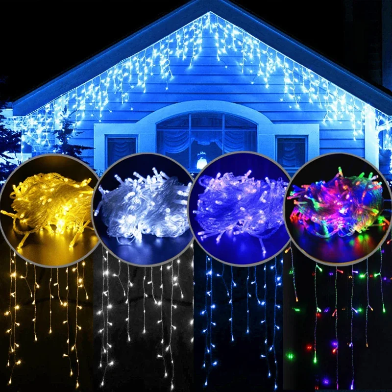 

EU/US Fairy Lights Christmas Even Height Curtain Icicle LED String Lights Street Eaves Mall Decorative Garden Garland Outdoor