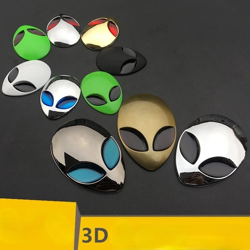

3D Car Stickers Metal Alienware Alien Side Standard Modified Alien Emblem Motorcycle Door Body Styling Car Head Cover Back End