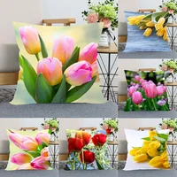 Tulip Flower Pillowcase Bedroom Home Office Decorative  Square 1