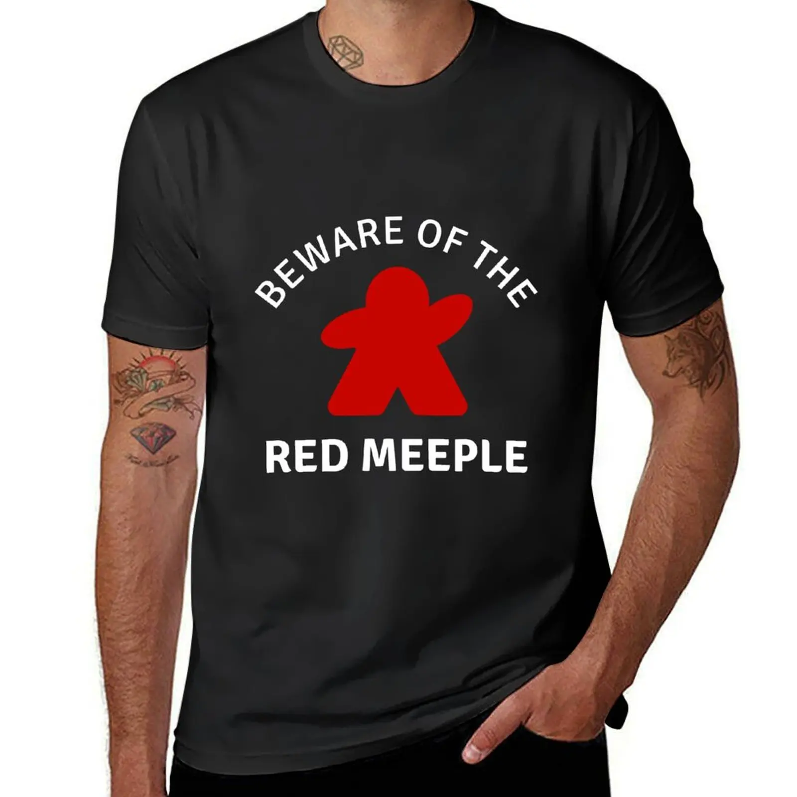 

Beware of the Red Meeple T-shirt vintage anime Short sleeve tee plain plain white t shirts men