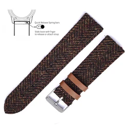 Elegant Woven Wool & Leather Watch Band - Stylish Replacement Strap - 18mm (Brown)