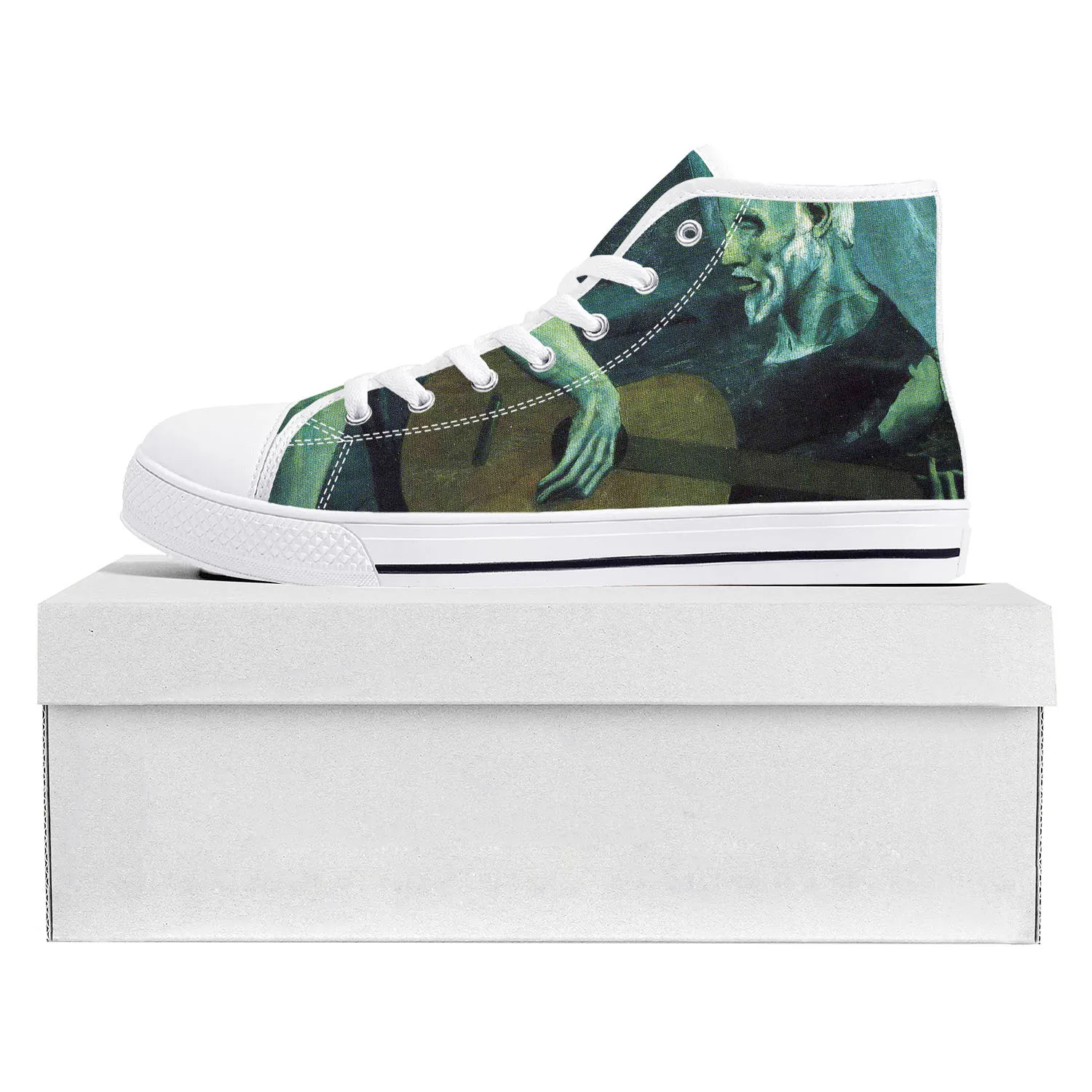 Picasso Famous Oil Paint Old Guitarist High Top Sneakers Di Alta Qualità Uomo Donna Adolescente Canvas Sneaker Coppia Scarpe Personalizzate
