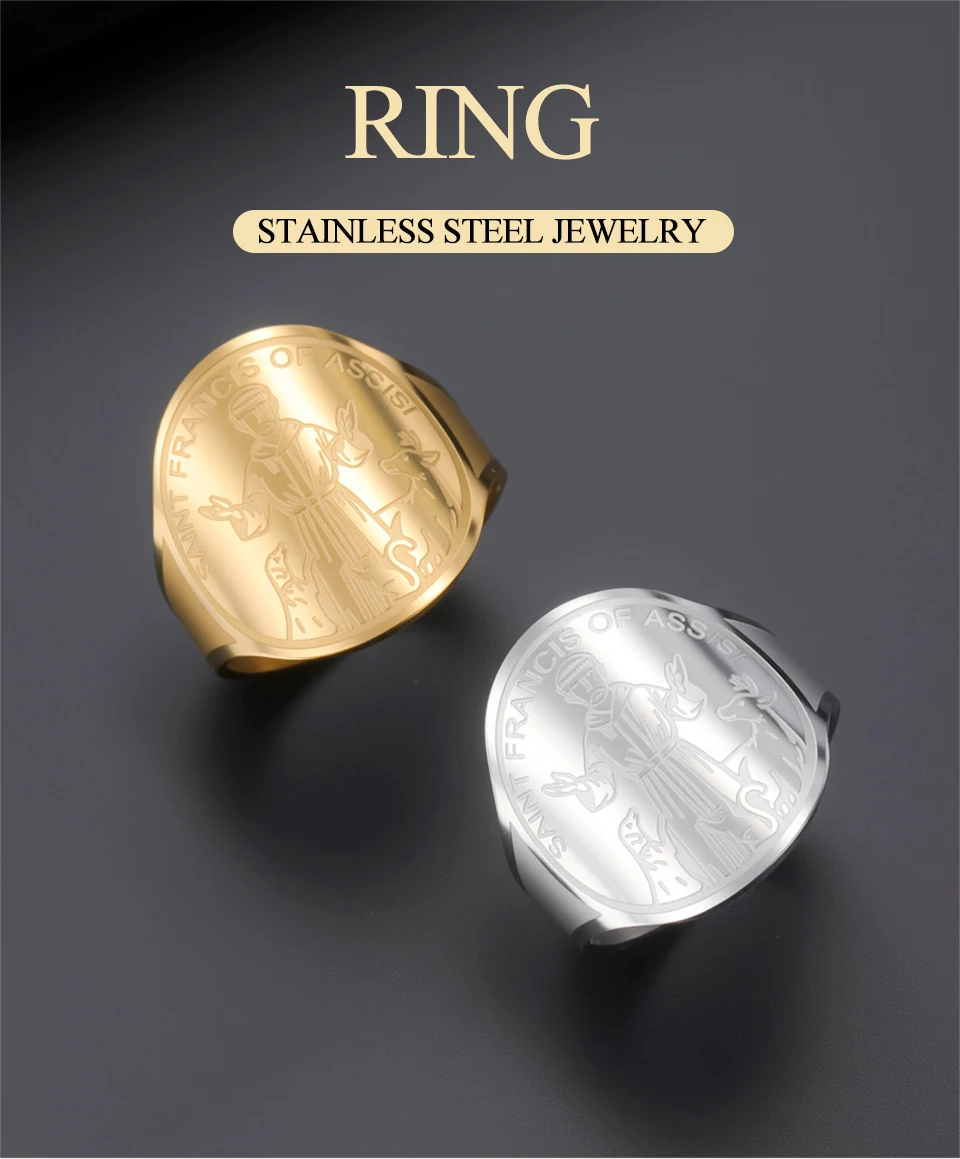 Dawapara Saint Francis of Assisi Verstellbarer Ring Katholischer Schutzpatron Tier Advocate Geschenke Edelstahlschmuck – Detail 1