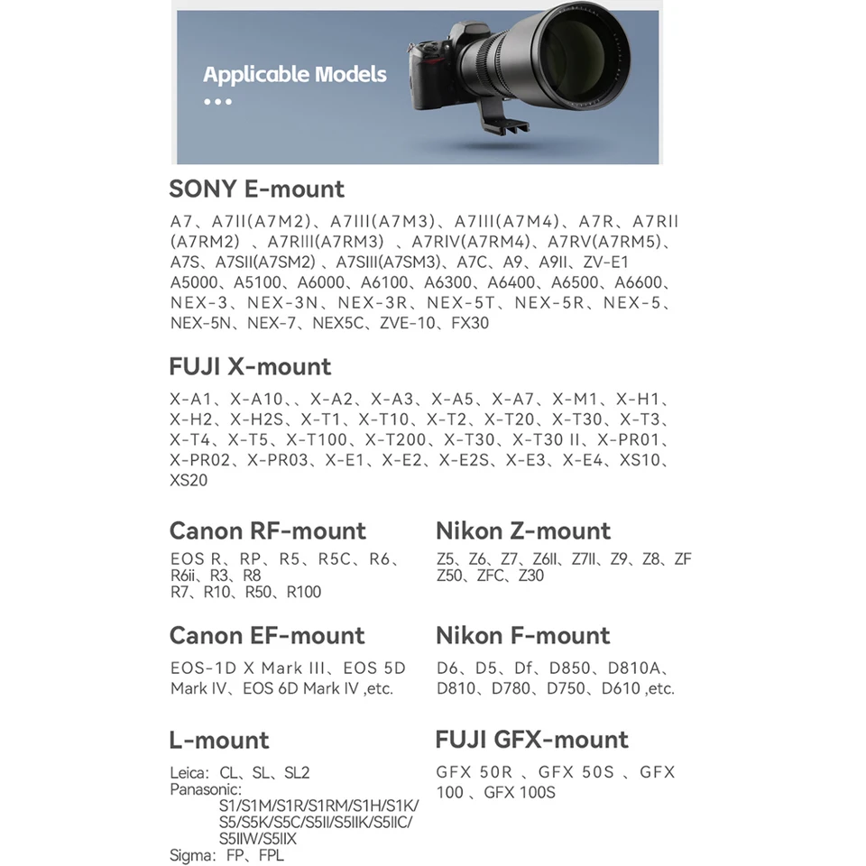 TTArtisan 500mm F6.3 풀프레임 망원 카메라 렌즈 (후지 X, 니콘 F/Z, 캐논 RF 마운트용) - 가장 인간적인 사진 촬영을 위한 제품