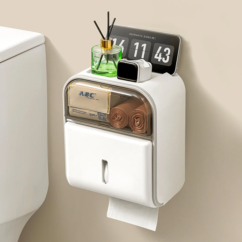 

Multi-function Toilet Tissue Holder Simple Double Drawer Toilet Paper Storage Box Wall Mounted Kitchen Bathroom Toilet Roll Rack