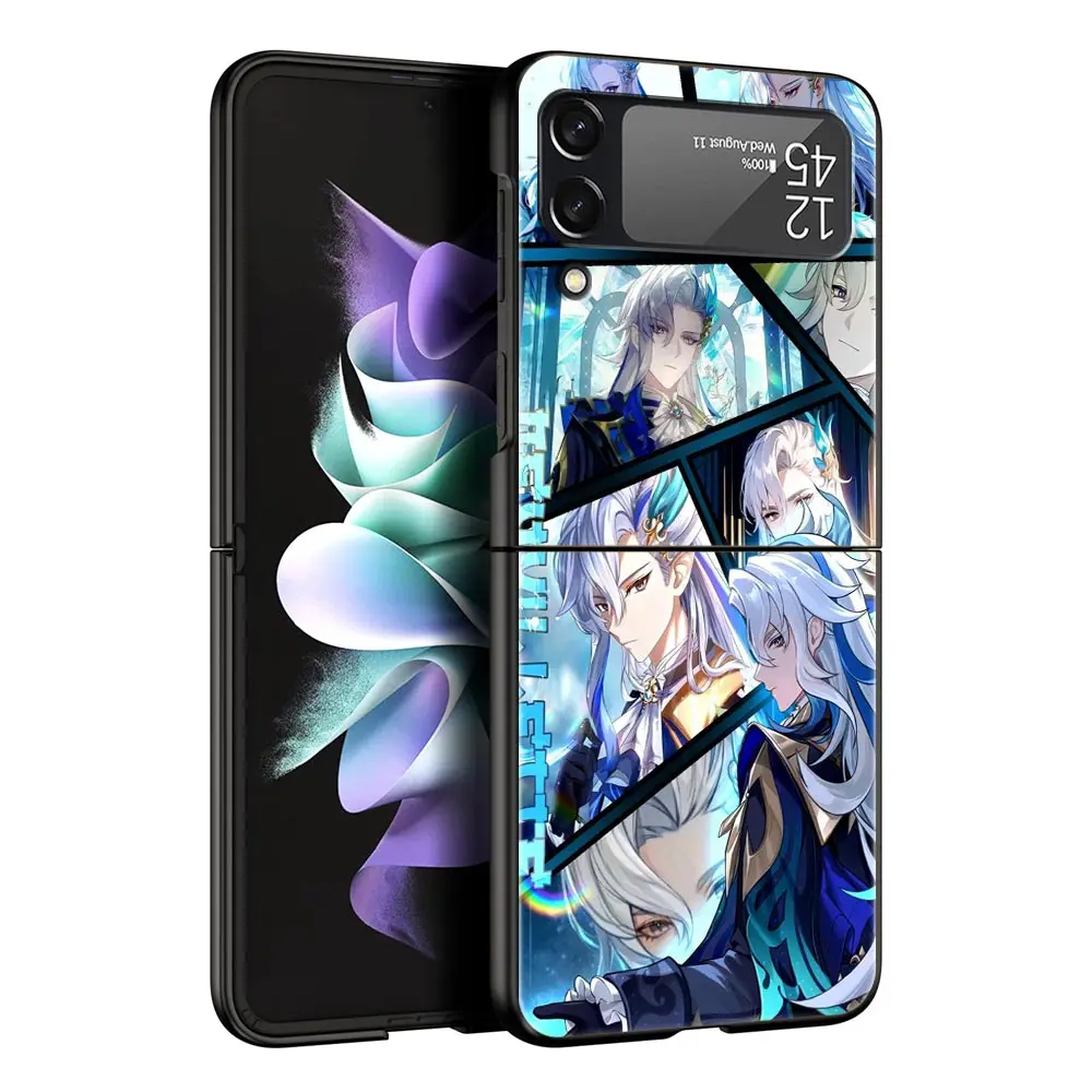 Stylish Black Folding Phone Case with Genshin Impact Ayato Wanderer Design