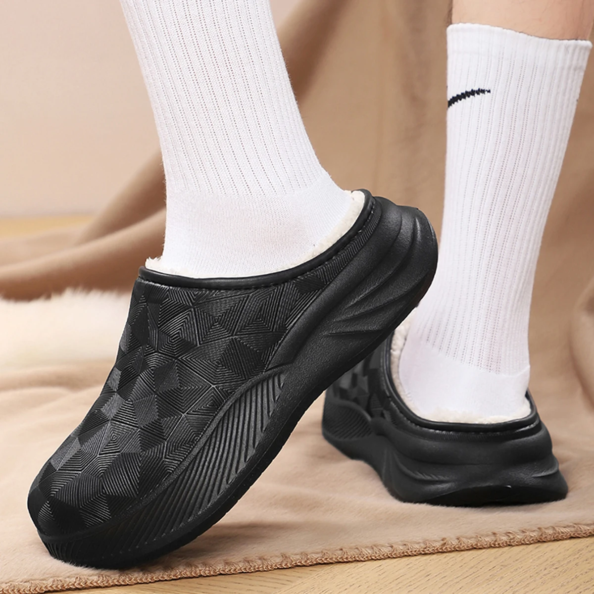 Thick Sole Home Indoor Outside Men And Women Couples waterproof Winter Household Warm Fluffy Slippers Plush Cotton Shoes Ladies — view 6