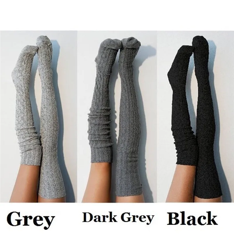 Autumn Winter Over Knee Socks Women Sexy Stockings Warm Long Boot Knitted Thigh-High Gray Khaki Blue Black Twist Stockings