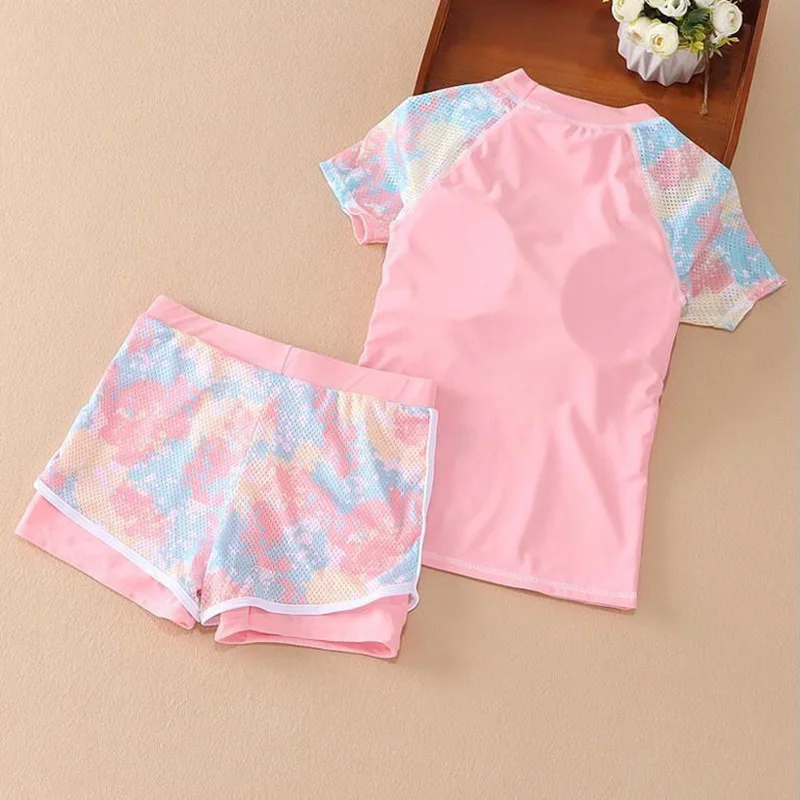 2pcs/set Kids Swimwear for Girls Fashion Sport Pink Blue Color Swimsuit Set for Children Girl Soft Summer Travel Beach Clothes