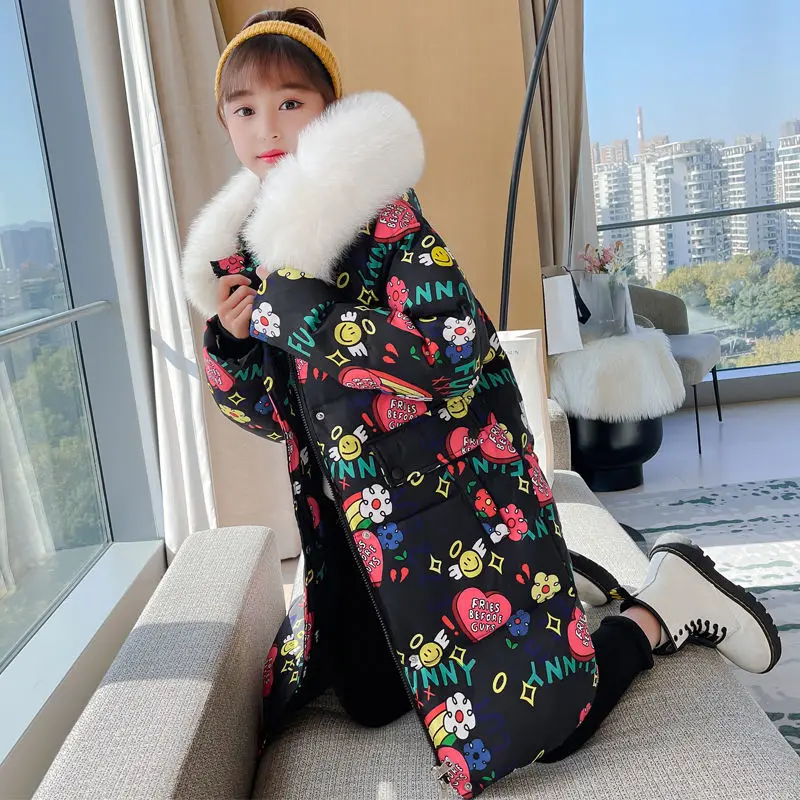 Winter Warm Jackets for Girls Two Colors Faux Fur Hooded Coat Kids