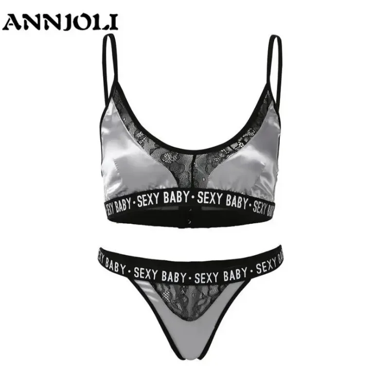 ANNJOLI Sexy Women's Underwear Bra Set Bralette Women Bra Letter Print Lace Patchwork Women's Underwear Sets and Panty Set