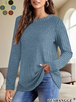 2024 Autumn Women Round Neck Long Sleeved Pit Stripe Pullovers Solid Color Lightweight Ladies Sweaters Comfortable Woman Clothes - Image 4