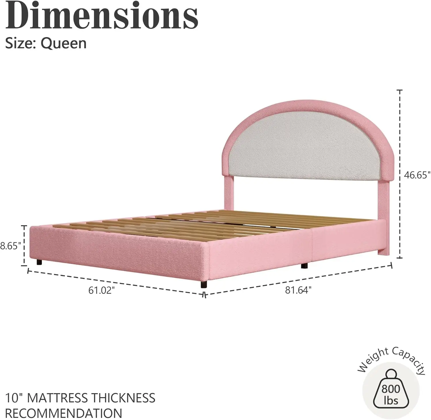 Upholstered Platform Bed Queen Size with Headboard, Pink Bed Frame for Girls Kids, Low Profile Bed, Rounded Corners