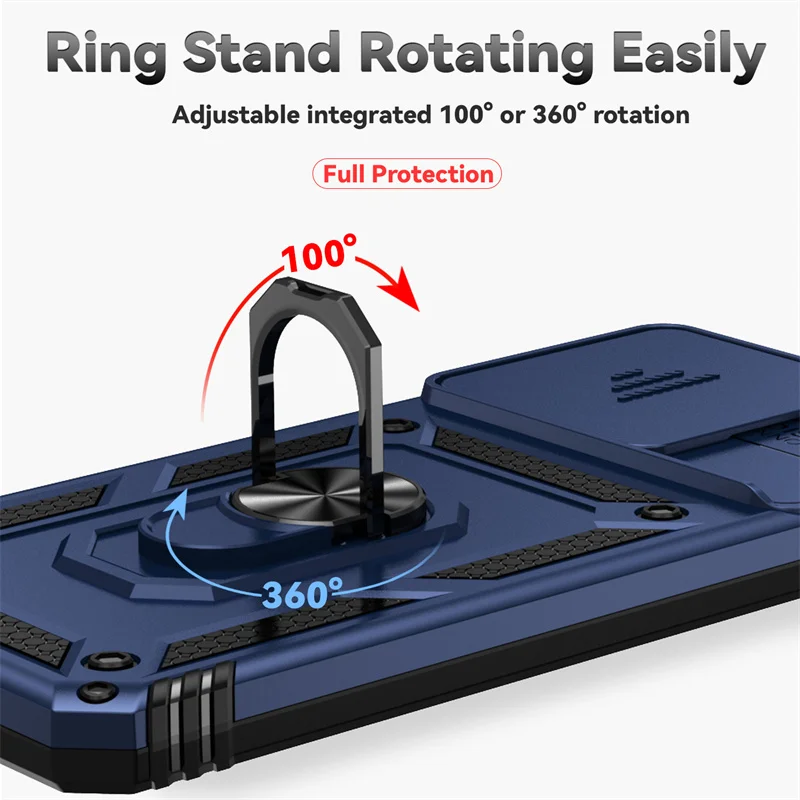 Enhanced Slide Camera Protect Armor Phone Case with Magnet Ring Cover