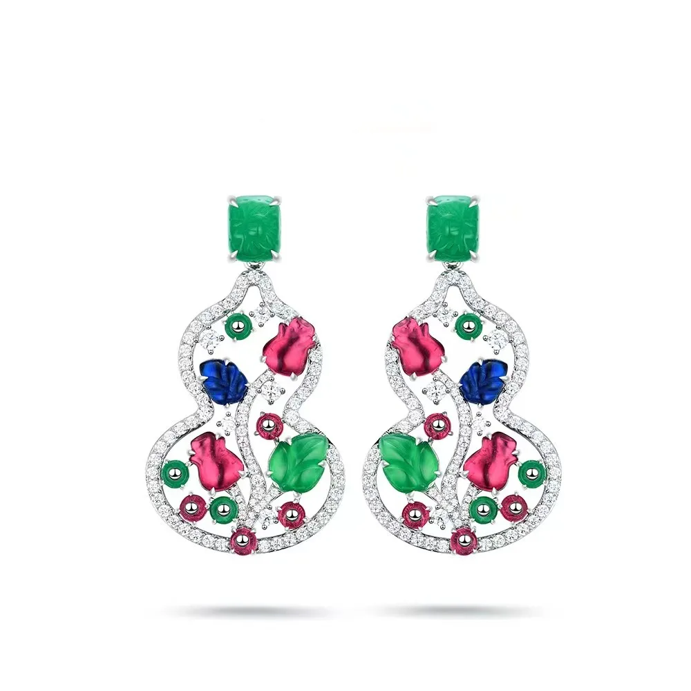 

ZOCA Real 925 Sterling Silver Engraved Gemstone Gourd Shape Earring for Women Colorful Fruit New In Earrings Fine Luxury Jewelry