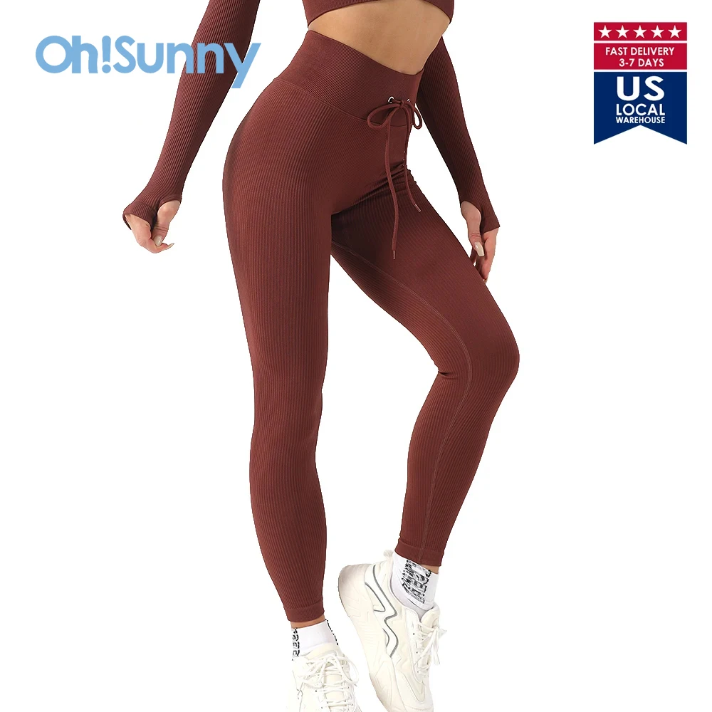 

US Stock OhSunny Women Tights Push Up Leggings Workout Sport Running Female High Waist Butt Lift Compression Fitness Pants