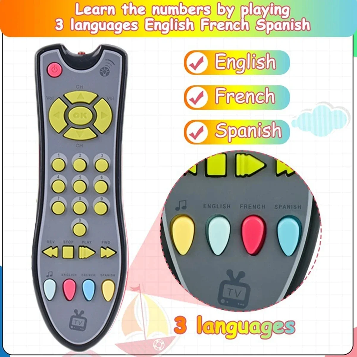 TV Remote Control Toy Music Mobile Baby Early Educational Toys Infant Electric Numbers English Learning Machine Gift For Newborn 6