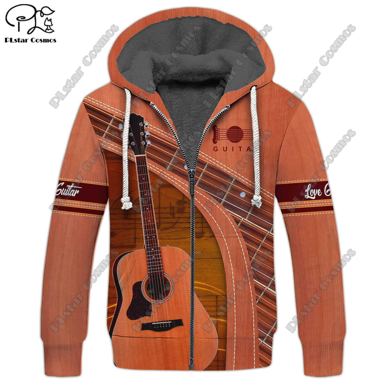PLstarCosmos 3D printed new DJ instrument pattern warm hooded thickened jacket zipper fleece hoodie winter casual X-1