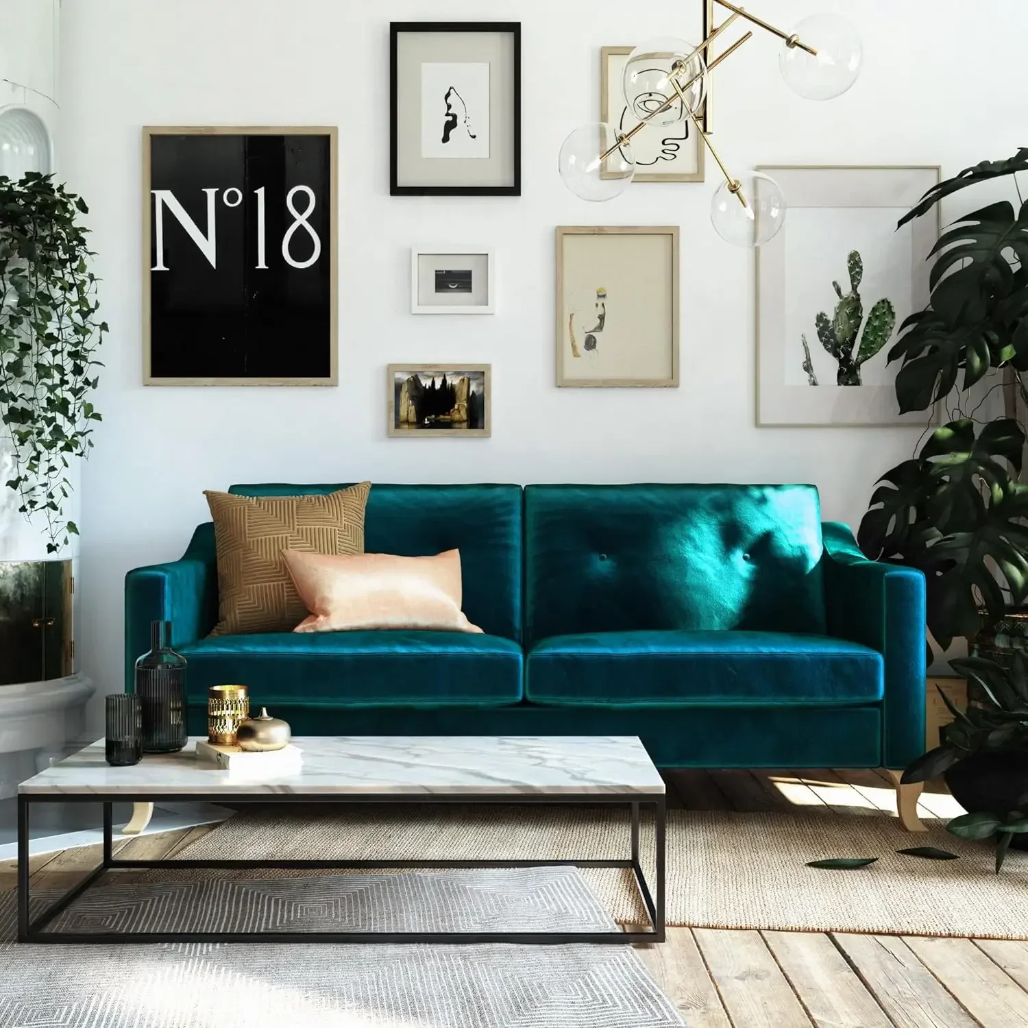 

Tess Sofa with Soft Pocket Coil Cushions, Small Space Living Room Furniture, Green Velvet