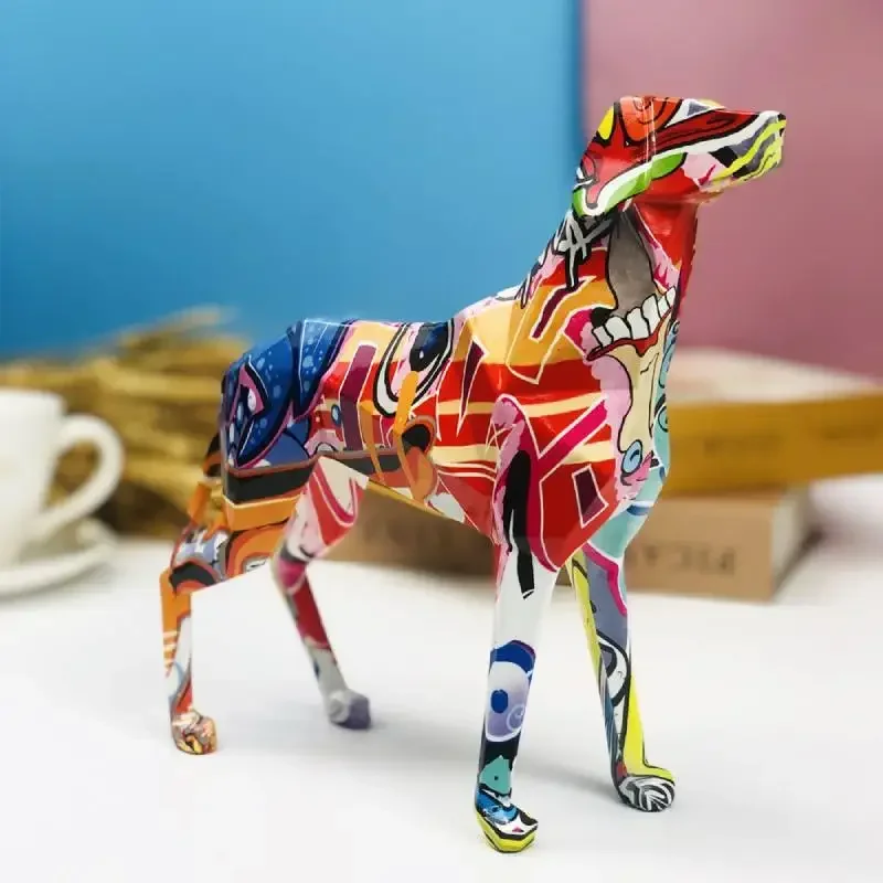 

Скульптура в виде собаки с граффити, украшение для дома, статуэтка с орнаментом животного, в скандинавском стиле, статуэтка для собаки из смолы, настольное искусство
