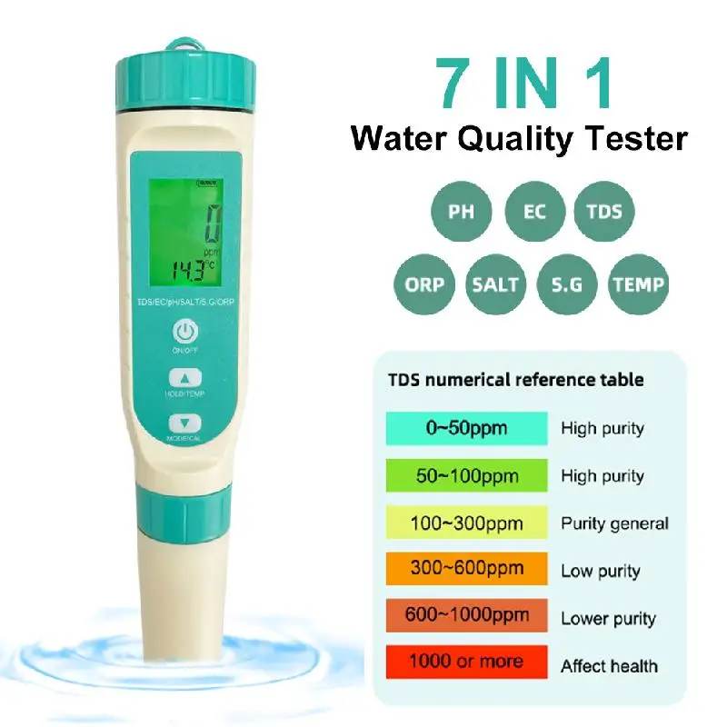 

UYANGG 7 in 1 PH TDS EC ORP Salinity S.G TEMP Meter Digital PH Tester C-600 Water Quality Tester for Drinking Water Aquariums PH