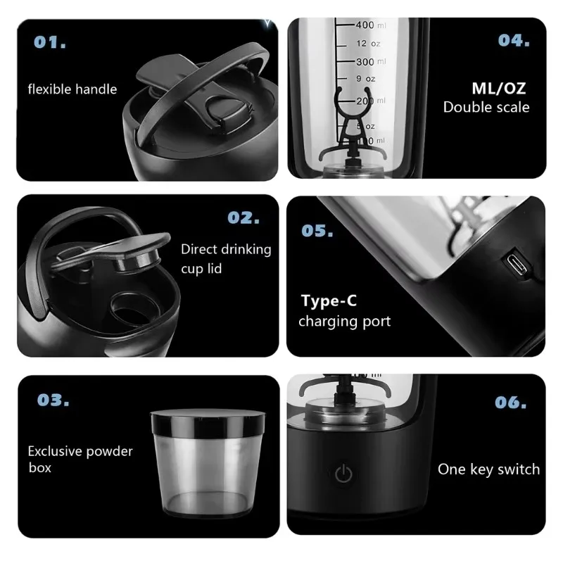 Multifunctional Mixing Cup Automatic Mini Portable Rechargeable Shaker Cup Sports Fitness Protein Powder Mixing 650ML shaking cup,protein shaker cup,shaker bottle,electric stirring cup,self stirring shaker cup