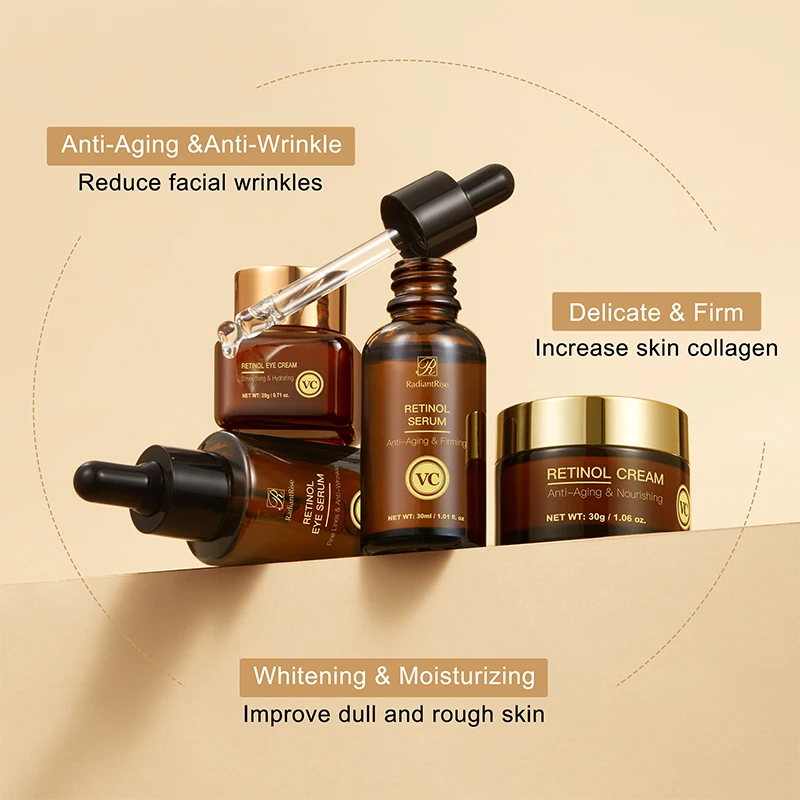 RadiantRise Witch Hazel Lactobionic Acid Kojic Vitamin C Retinol Skincare Travel Set Face Serum Cream Skin Care Set