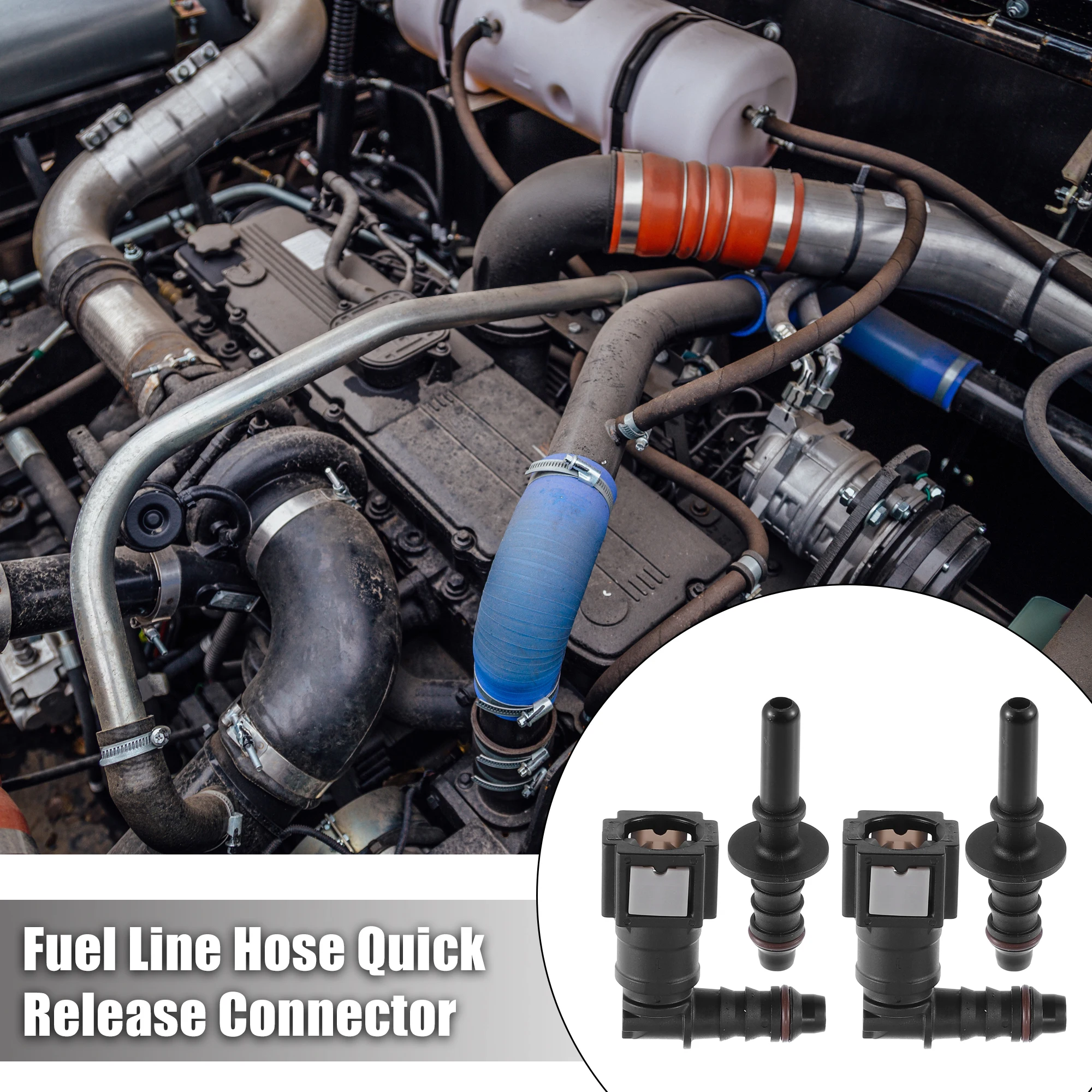 Fuel Line Hose Quick Release Connector 2 Set 4Pcs 6.3mm 7.89mm 8mm 90 Degree Bend Disconnect Hose Fuel Line Coupler