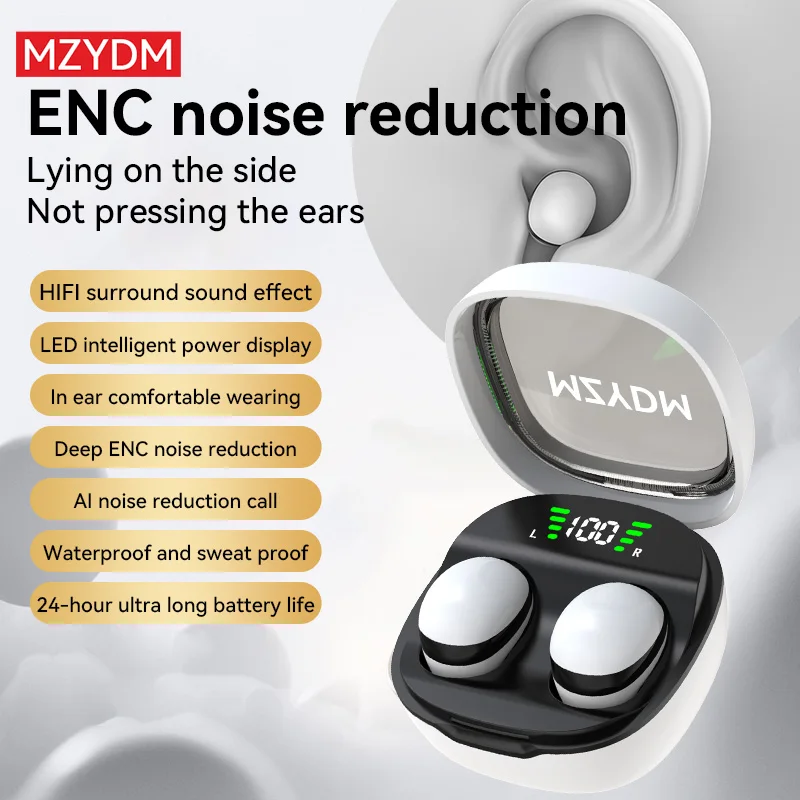 Compact Wireless Bluetooth Earbuds with Hi-Fi Bass and Sleep-Friendly Design