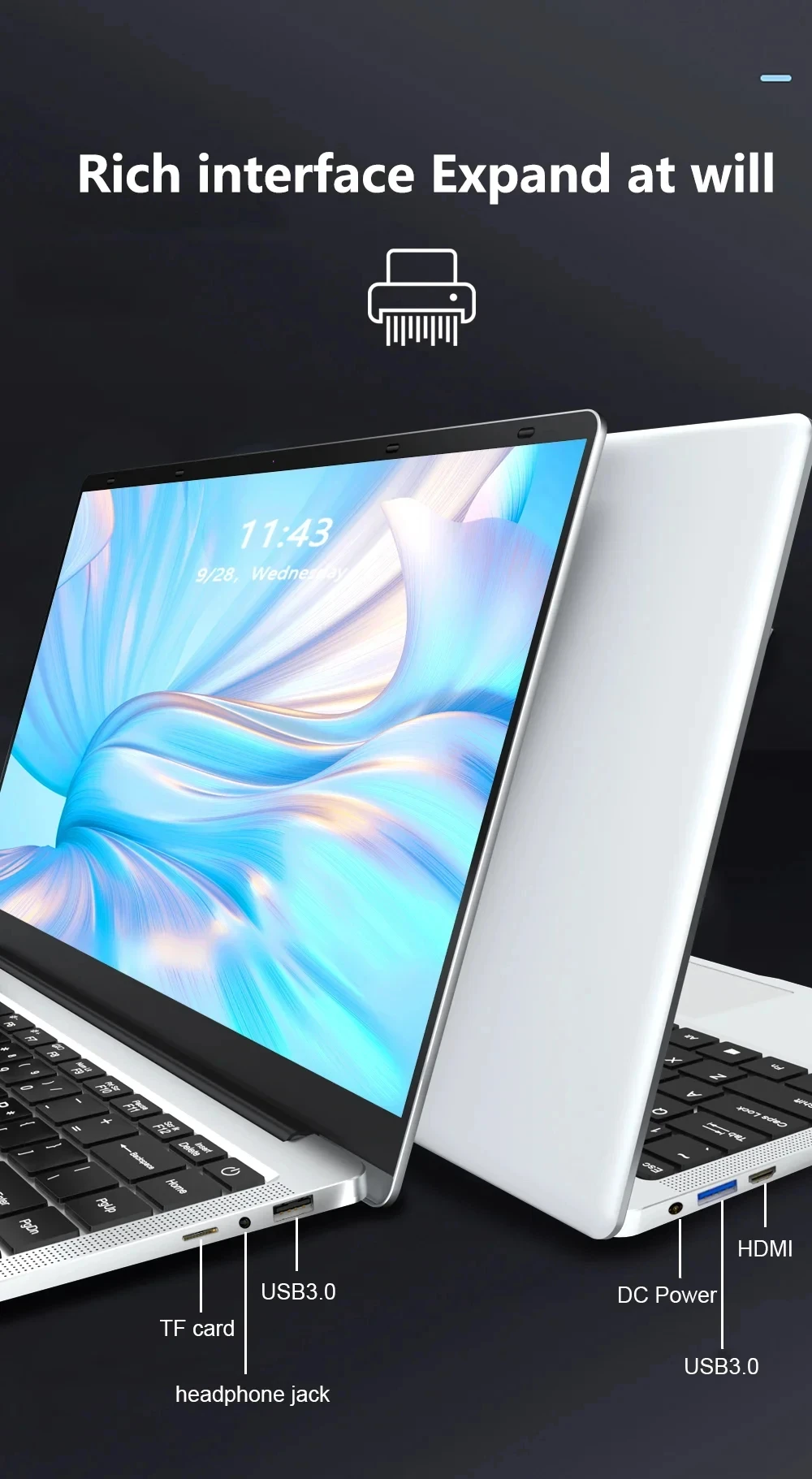 Laptop Computer Windows 11 Notebook 12GB RAM 128GB 256GB 1TB SSD 1920*1080 HD Lightweight Portable Office Study Laptops