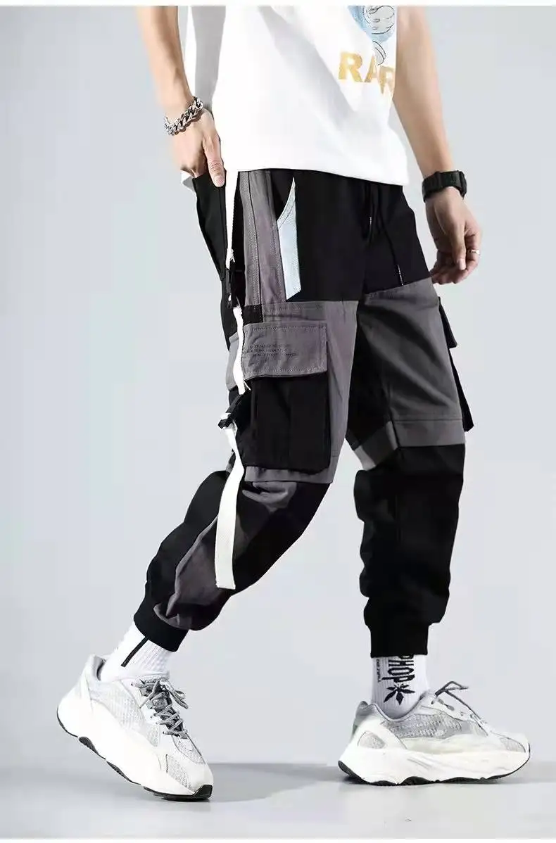 white cargo pants Men's Overalls Casual Sweatpants Hip-Hop Fashion Sweatpants Trend Bandage Overalls Four Seasons Sweatpants tactical cargo pants